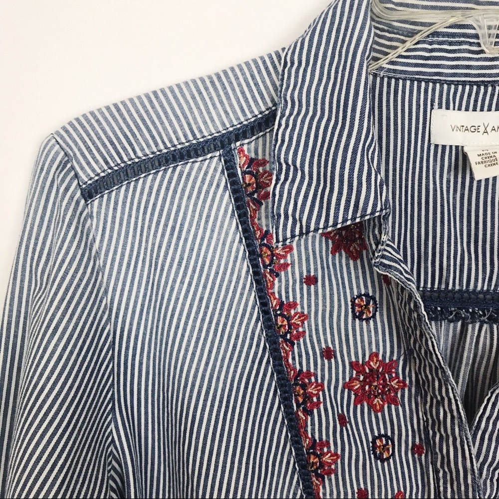 Vintage America Julip Striped Top w/Embroidery-Med - Picture 5 of 7